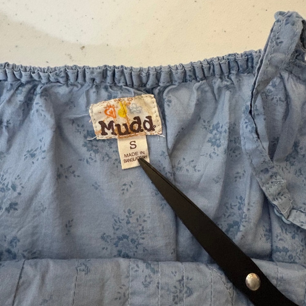 Mudd Vintage Y2K Blue Floral Cotton Camisole Crochet Lace Pintuck Boho Top S - Picture 3 of 5